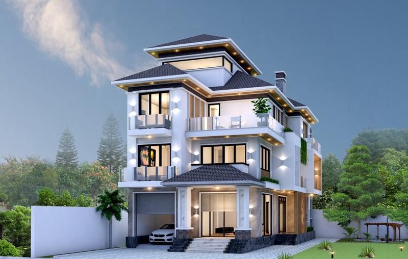 Mẫu nhà mái Nhật 3 tầng đẹp, sang trọng, hài hòa với thiên nhiên