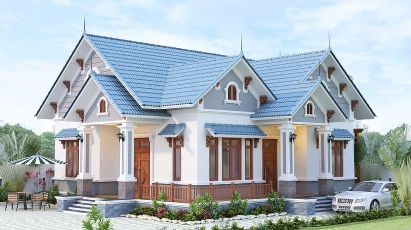 Nhà mái Thái nổi bật với phần mái dốc chữ A và phần gờ trên cùng