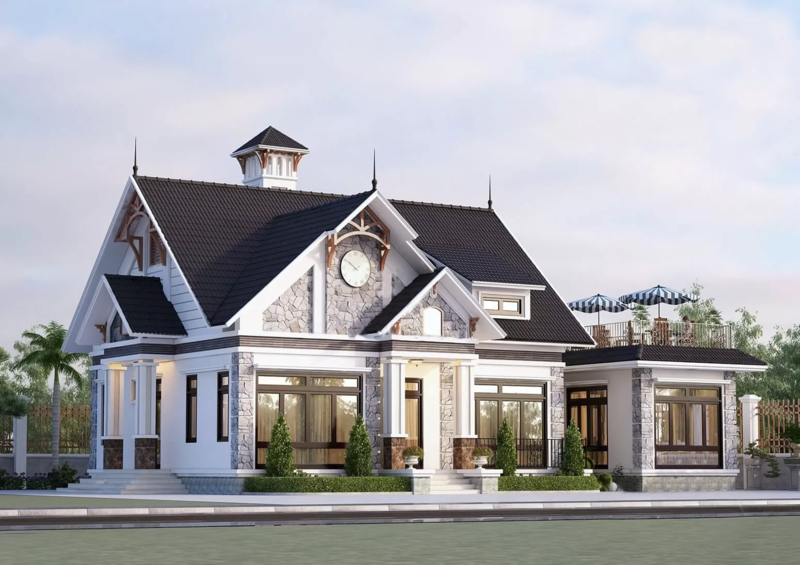 Mẫu nhà mái Thái 4 phòng ngủ đẹp, thiết kế phong cách châu Âu