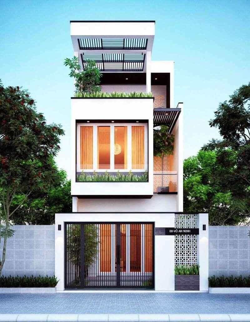 Mẫu nhà ống 2 tầng 4 phòng ngủ dưới 1 triệu đẹp, thoáng mát với thiết kế có thêm tầng tum