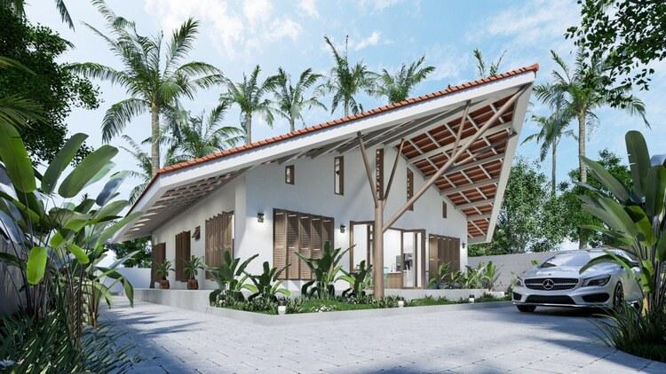 Mẫu nhà 500 triệu ở nông thôn có phần mái độc đáo nhưng vẫn đảm bảo được tính thẩm mỹ và tiện nghi