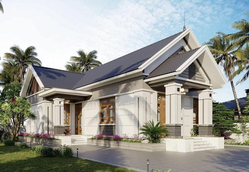 Mẫu nhà cấp 4 mái Thái 8x12m hiện đại, phối cảnh bắt mắt và thanh lịch