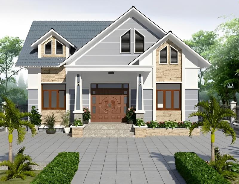 Mẫu nhà cấp 4 mái Thái 8x12m có gác lửng đầy đủ tiện ích, chi phí hợp lý