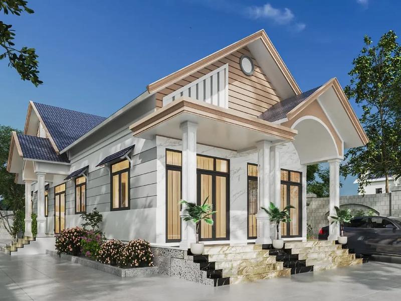 Mẫu nhà cấp 4 mái Thái 8x12m có gara ô tô đẹp, sang trọng, tiện nghi