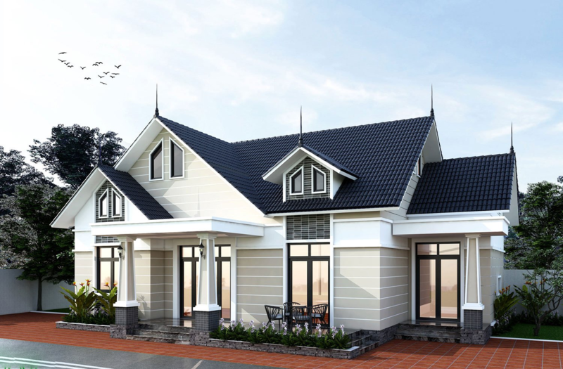 Mẫu nhà cấp 4 mái Thái 8x12m ngang tinh tế với đường nét đơn giản