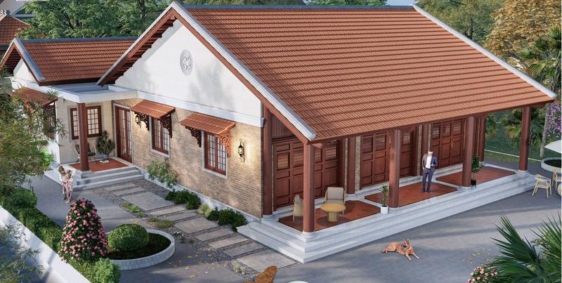 Mẫu nhà gỗ cấp 4 đẹp kết hợp nhà xây vừa truyền thống vừa hiện đại