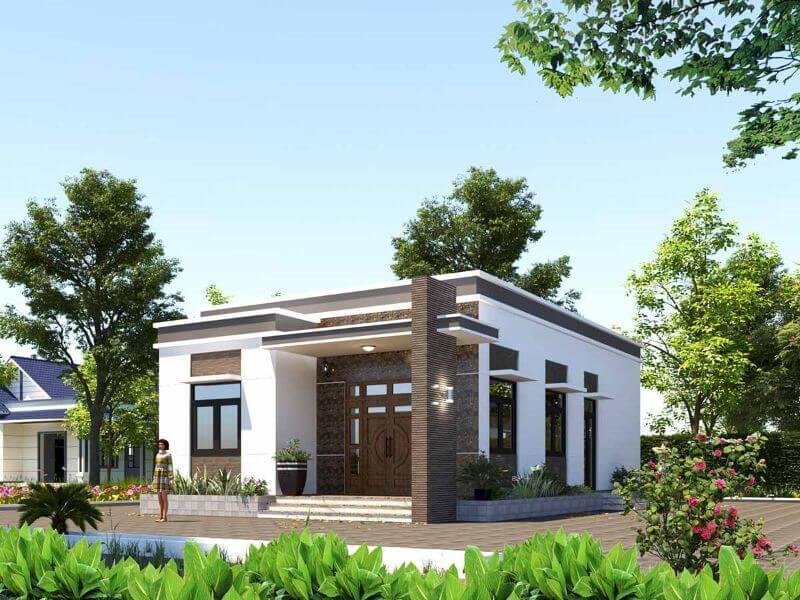 Nhà cấp 4 2 phòng ngủ mái bằng thiết kế vuông vắn, bố trí khoa học