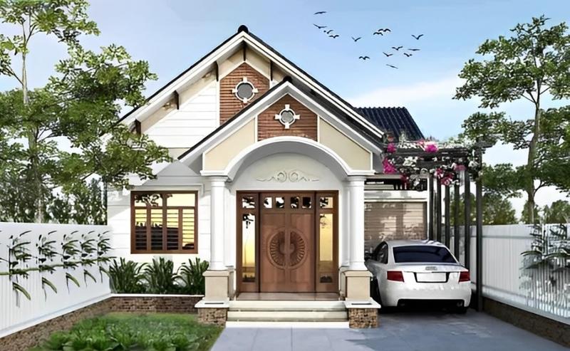 Mẫu nhà cấp 4 mái Thái 5×20 có gara ô tô phong cách hiện đại
