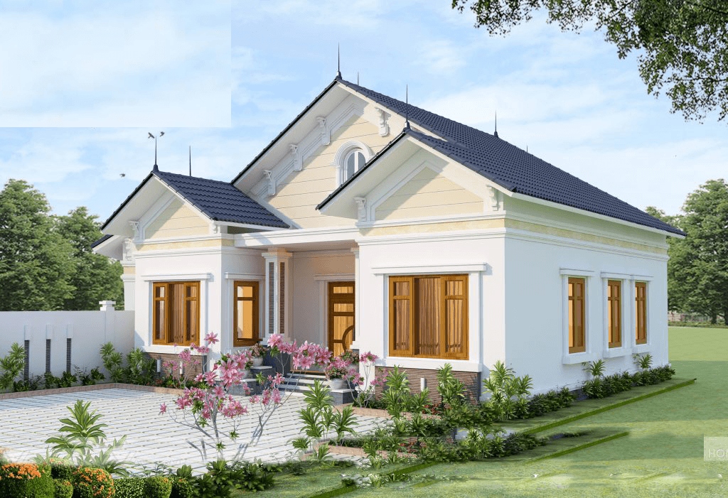 Mẫu nhà chữ U 2 phòng ngủ đẹp, hiện đại với tone màu trắng chủ đạo