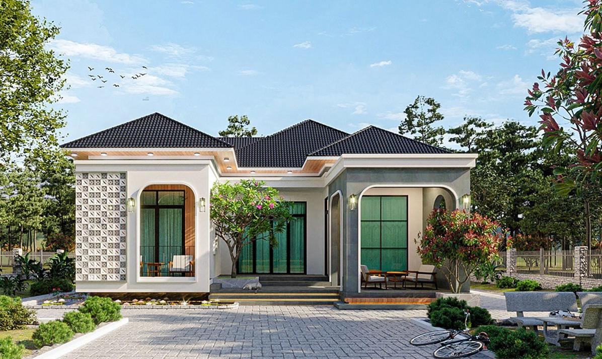Mẫu nhà chữ U cấp 4 hiện đại bố trí hài hòa, đón gió tự nhiên