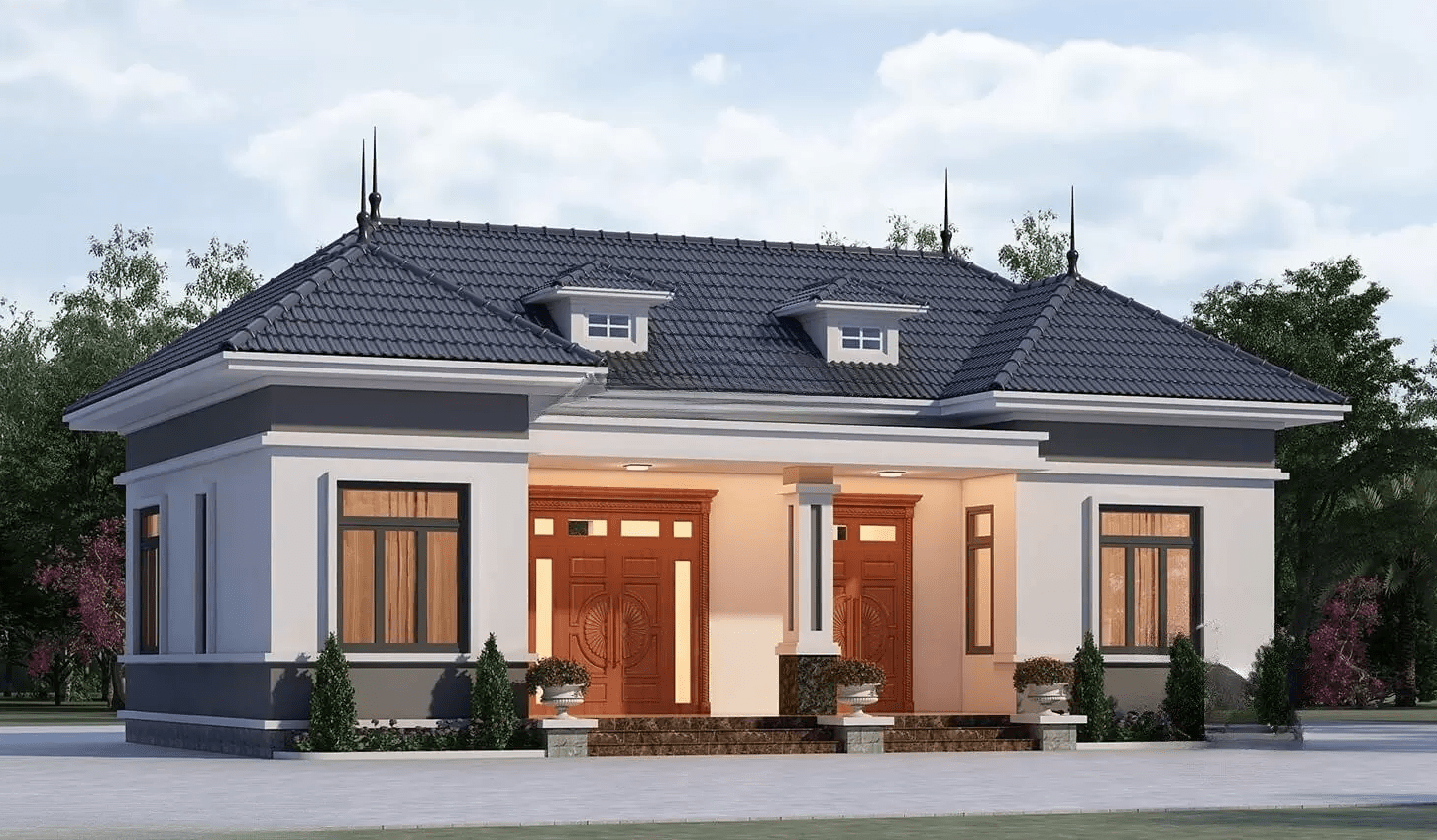Mẫu nhà chữ U cấp 4 hiện đại, thiết kế cân đối, tạo cảm giác ấm cúng