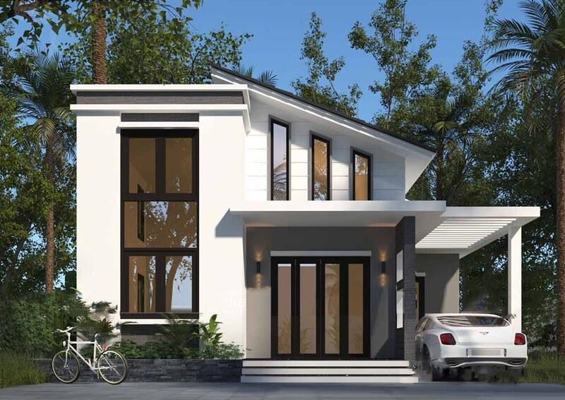 Mẫu nhà cấp 4 mái lệch có gác lửng đẹp, độc đáo, tối ưu không gian