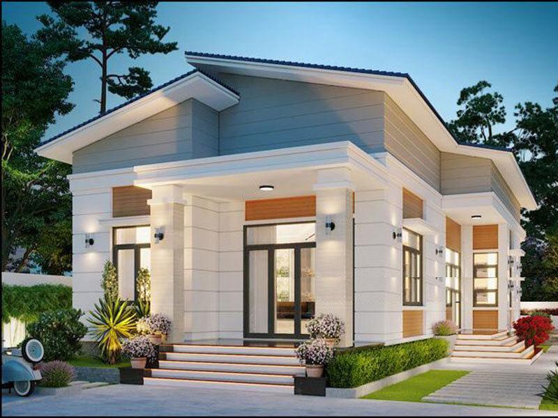 Mẫu nhà cấp 4 mái lệch chữ L rộng rãi, thoáng đãng