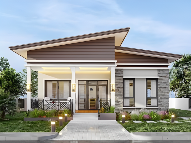 Mẫu nhà cấp 4 mái lệch 4 phòng ngủ thiết kế thông thoáng, tối ưu diện tích
