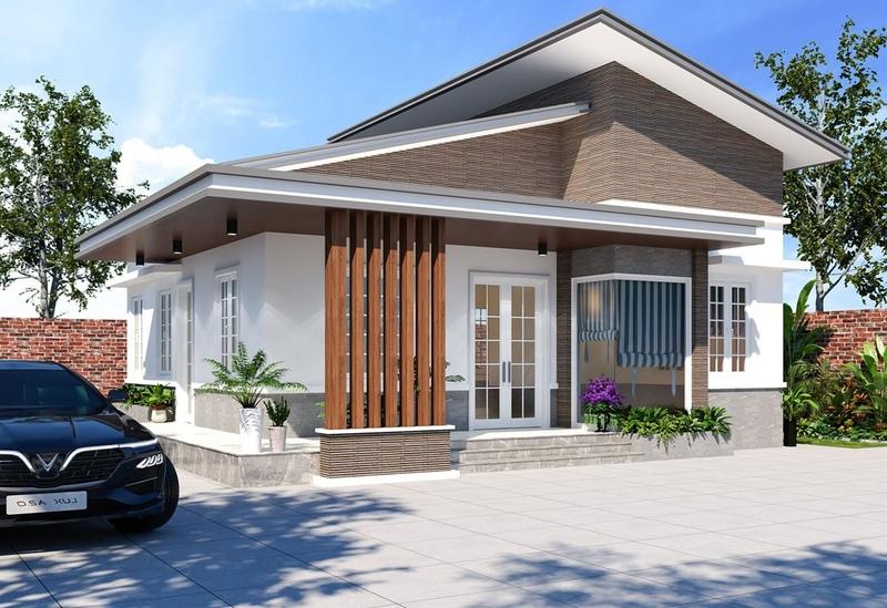 Mẫu nhà cấp 4 mái lệch 4 phòng ngủ sang trọng, phù hợp vùng nông thôn hiện đại