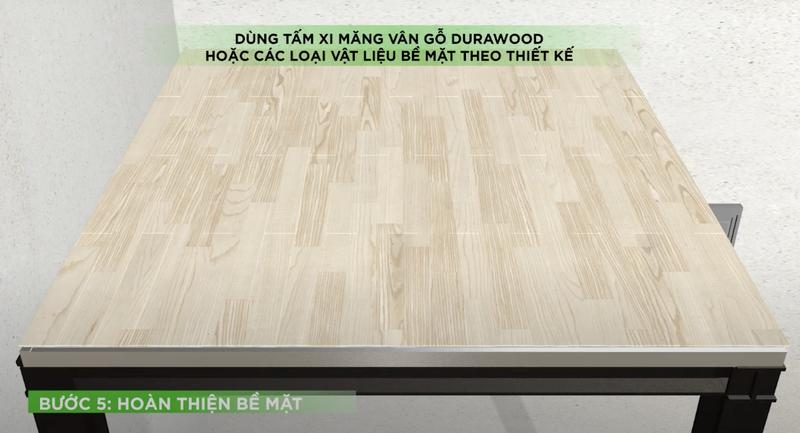 Thi công sàn giả hoàn thiện với bề mặt được lót tấm vân gỗ DURAwood