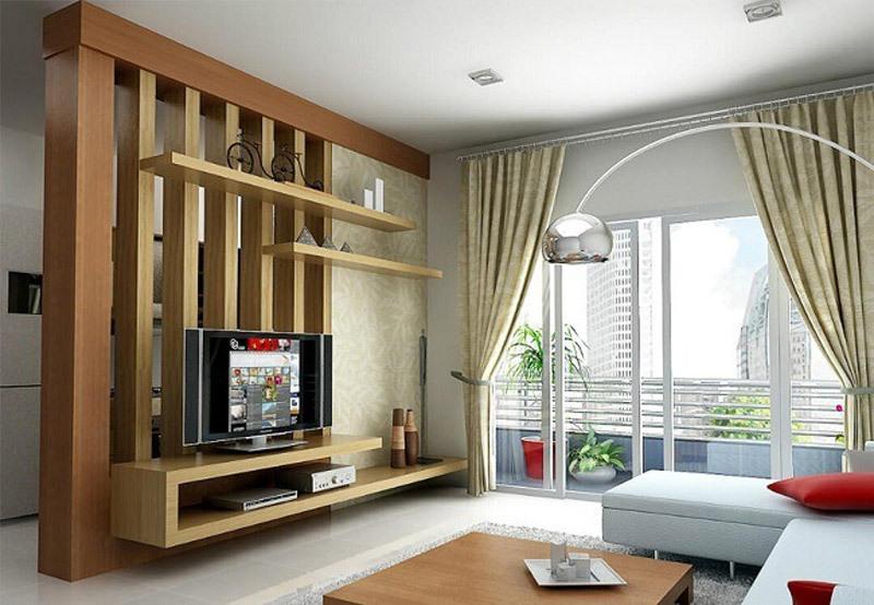 Vách ngăn phòng khách và bếp nhà ống bằng gỗ công nghiệp, gỗ tự nhiên  mang đến vẻ đẹp sang trọng và tinh tế cho không gian sống