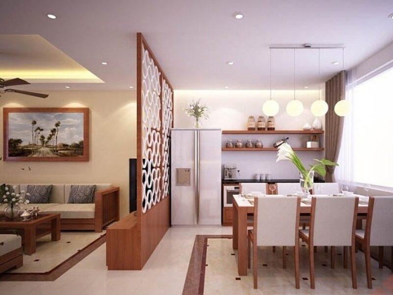 Mẫu vách ngăn phòng khách và bếp giúp tăng tính thẩm mỹ cho ngôi nhà