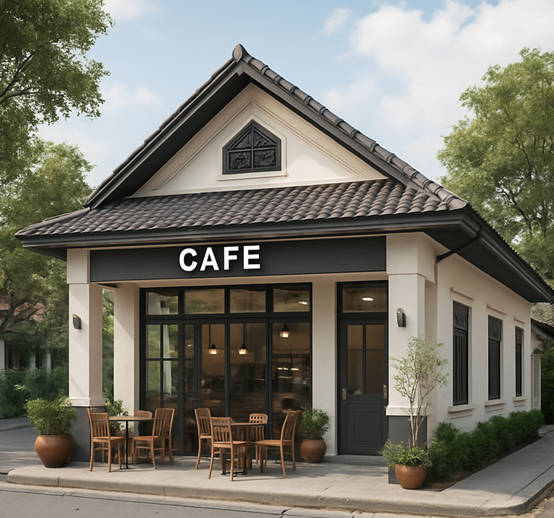 Mẫu nhà cấp 4 mái Thái 8x12m kết hợp kinh doanh quán cafe phía trước mặt tiền