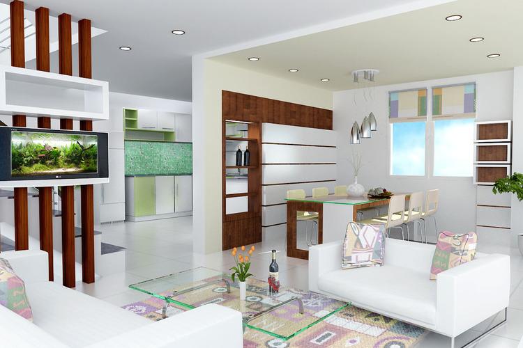 Mẫu vách ngăn phòng khách và bếp bằng thạch cao tuyệt đẹp, hiện đại