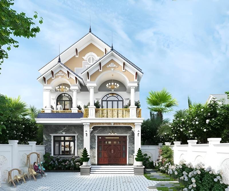 Thiết kế biệt thự tân cổ điển 2 tầng 1 tỷ mái Thái đẹp, phù hợp từ nông thôn đến thành thị