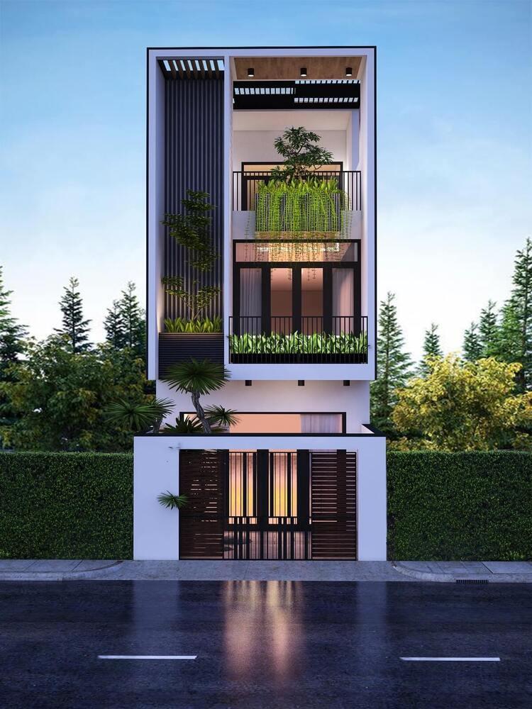 Mẫu nhà ống đẹp 3 tầng 4m nhiều cây xanh thiết kế hiện đại, sang trọng