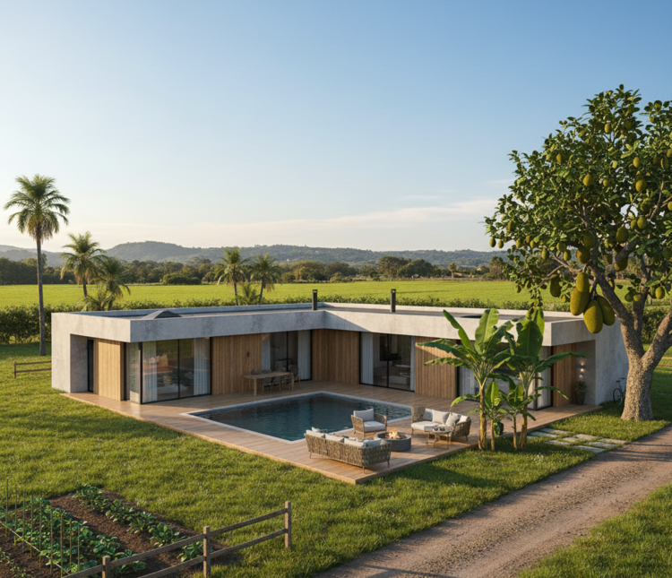 Nhà cấp 4 mái bằng chữ L đẹp, ấn tượng ở nông thôn