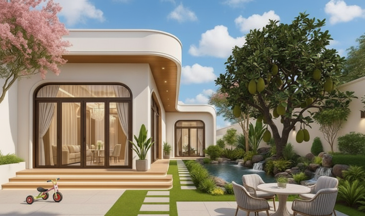 Mẫu nhà cấp 4 3 phòng ngủ 500 triệu mái bằng chữ L hiện đại, thoáng mát