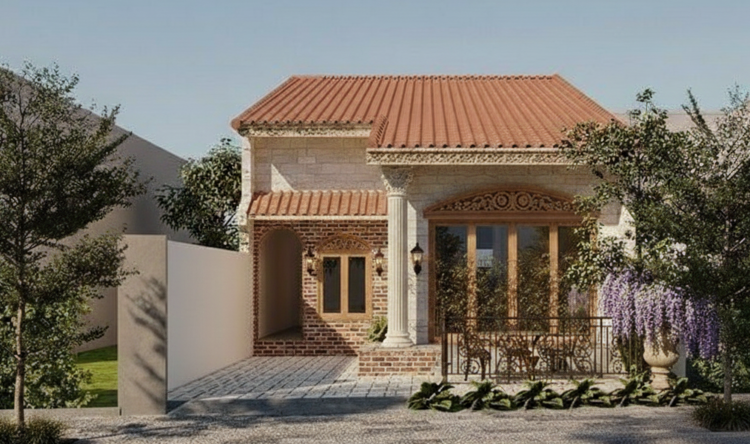 Mẫu nhà cấp 4 mái bằng chữ L tân cổ điển sang trọng, tinh tế