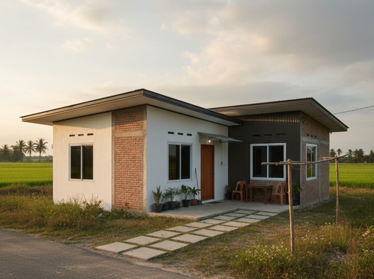 Nhà cấp 4 mái bằng chữ L đơn giản, giá rẻ