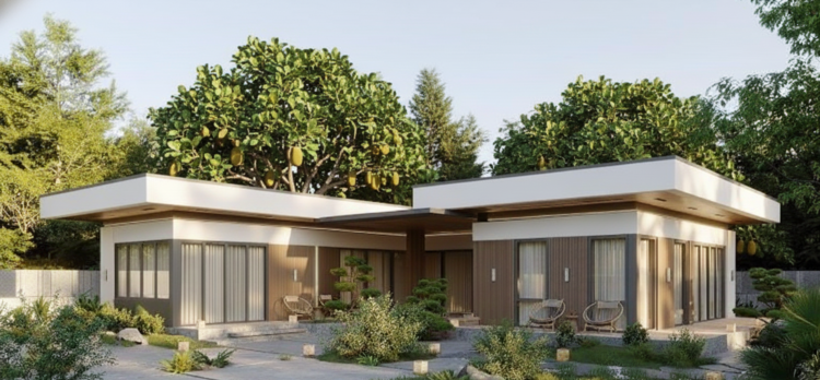 Nhà cấp 4 mái bằng chữ L 4 phòng ngủ ấm cúng, gần gũi