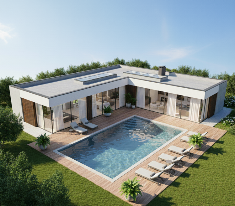 Mẫu nhà cấp 4 mái bằng chữ L 500 triệu sang trọng, thoáng mát