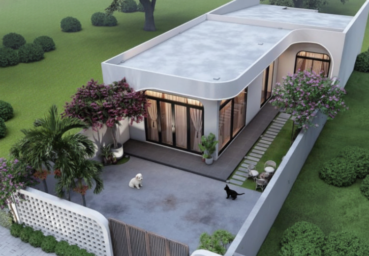 Nhà cấp 4 mái bằng chữ L đẹp, ấn tượng, thu hút