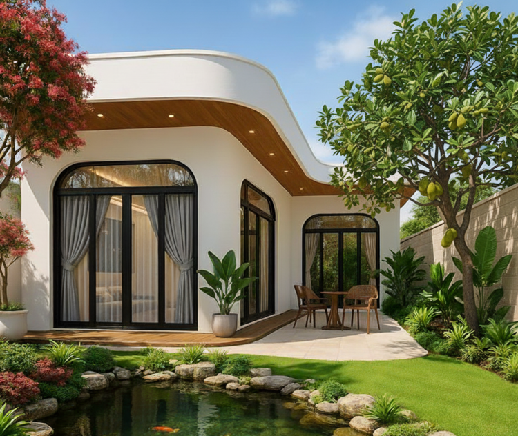 Thiết kế nhà cấp 4 mái bằng chữ L 2 phòng ngủ đơn giản