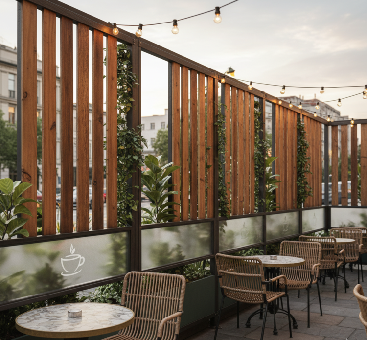 Vách ngăn ngoài trời cemboard được ứng dụng cho quán cafe