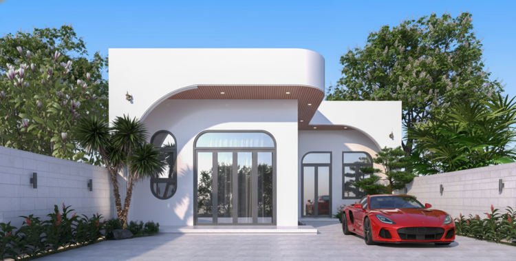 Nhà cấp 4 mái bằng chữ L đơn giản, tiện nghi