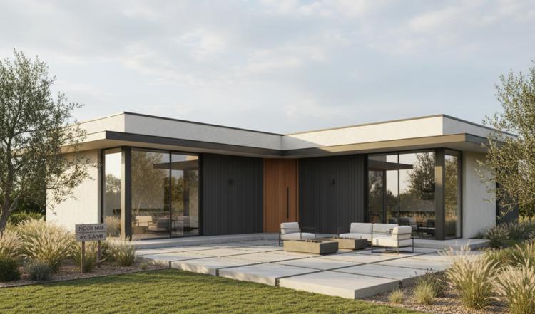 Nhà cấp 4 mái bằng chữ L hiện đại, sang trọng