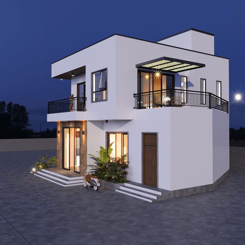 Mẫu nhà 2 tầng nông thôn 500 triệu hiện đại với đường nét thiết kế đơn giản 