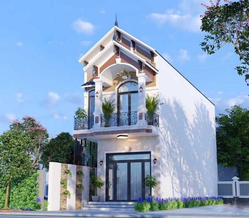 Mẫu nhà 2 tầng nông thôn mái thái lệch đẹp, độc đáo