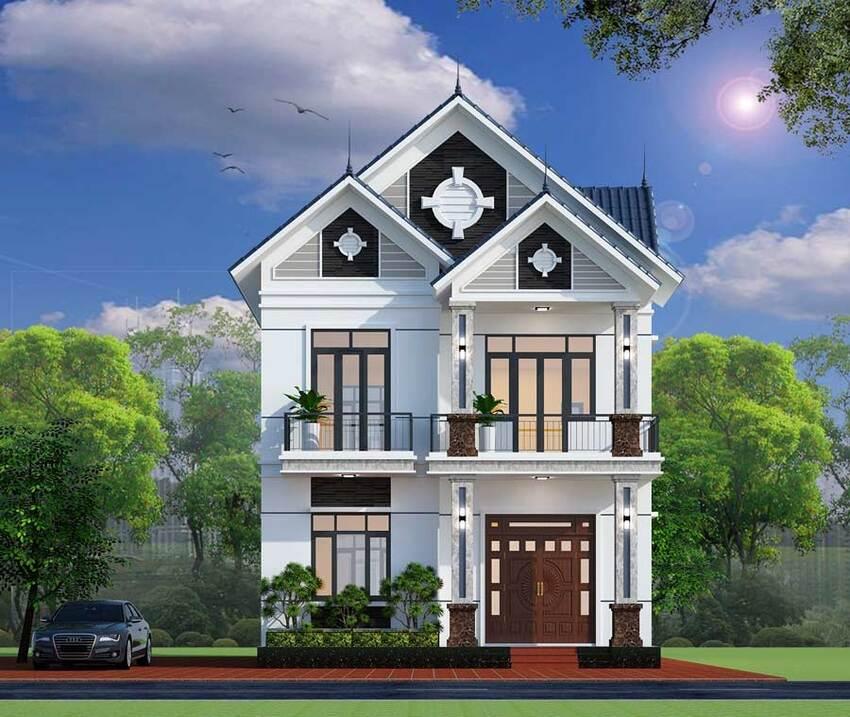 Mẫu nhà 2 tầng nông thôn 500 triệu mái Thái hiện đại, cân đối