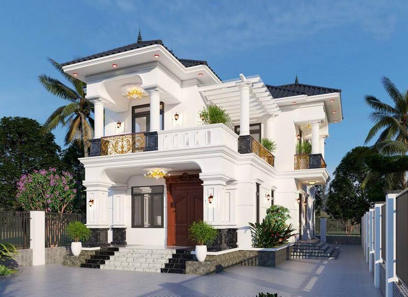 Thiết kế biệt thự tân cổ điển 2 tầng 1 tỷ đẹp, thông thoáng với khoảng sân rộng lớn