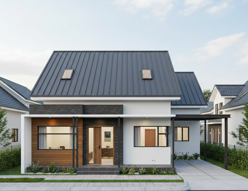 Mẫu nhà cấp 4 đẹp 5x20 mái tôn 2 phòng ngủ đầy đủ tiện nghi