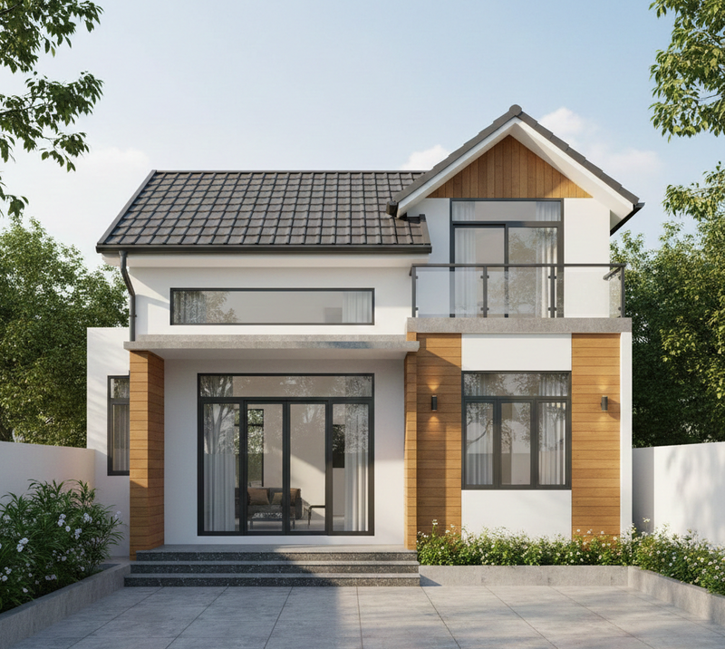 Mẫu nhà cấp 4 đẹp 5x20 mái tôn hiện đại, phối cảnh tinh tế