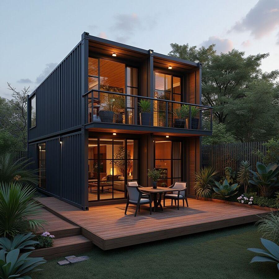 Mẫu nhà container 2 tầng có sân vườn thoáng mát