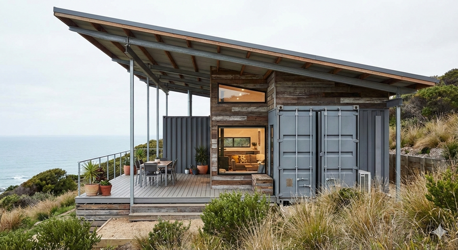 Mẫu nhà container đẹp với thiết kế mái nghiêng độc đáo