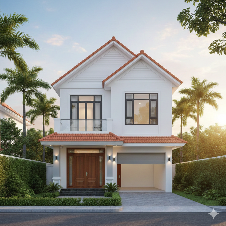 Mẫu kiến trúc nhà mái Thái 2 tầng giá 800 triệu đẹp, bố trí hài hoà