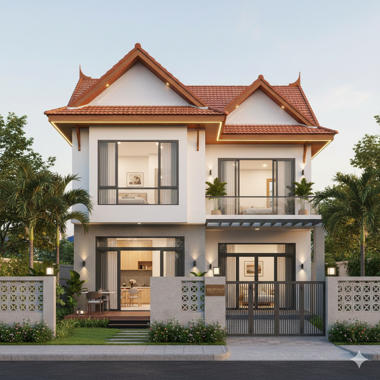 Mẫu nhà mái Thái 2 tầng giá 800 triệu hiện đại, thiết kế thanh lịch