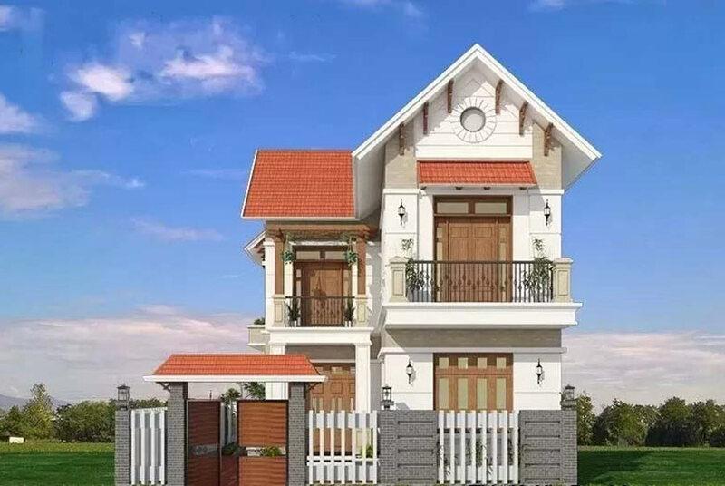 Mẫu nhà 2 tầng nông thôn 500 triệu kiểu truyền thống đẹp, ấm cúng