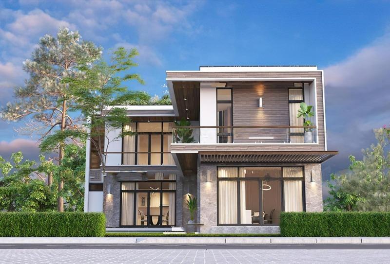 Mẫu nhà 2 tầng nông thôn 500 triệu chữ L đơn giản, hiện đại