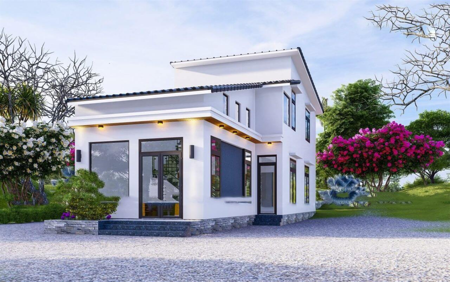 Mẫu mặt tiền nhà cấp 4 đẹp hiện đại có sân vườn xanh mát